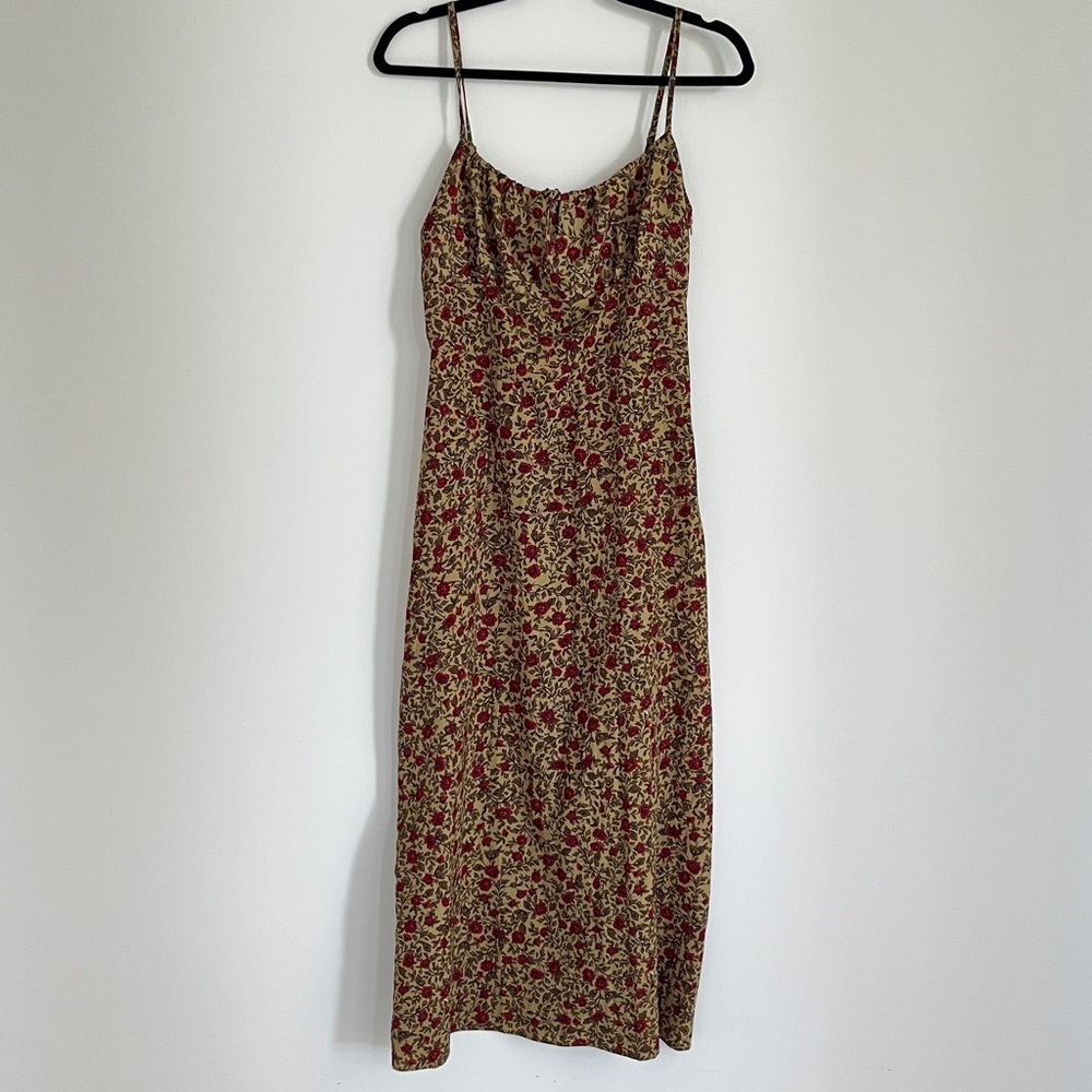 Tan and Red Spaghetti Strap Slip Dress for a Night Out